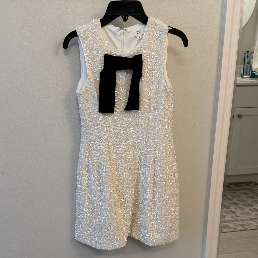 Elegant Kids Sequin Dress with Black Bow